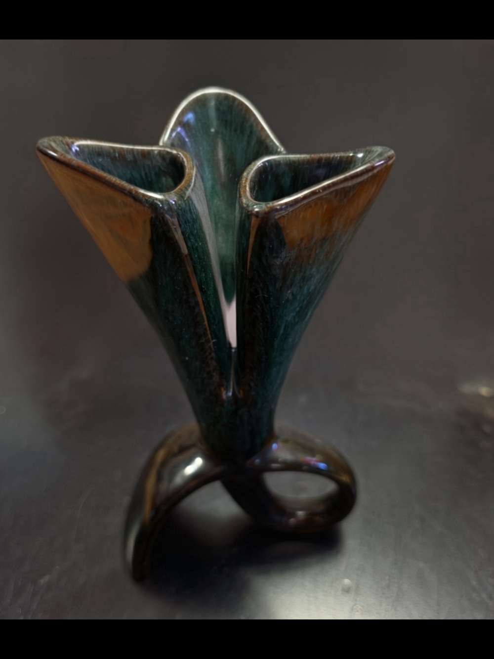 MCM Double Bud Vase | Green Drip Glaze Art Pottery | Retro Canadian BMP Vintage